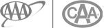 Logos of AAA and CAA are shown, featuring stylized letters within circles, separated by a vertical line.